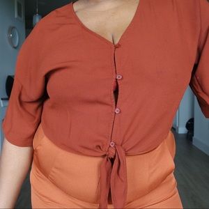 Orange Belly Tie Cropped Blouse